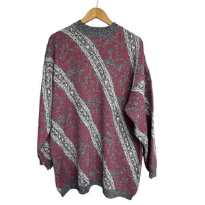 Vintage Oversized Grandpa Knit Sweater Abstract Pattern